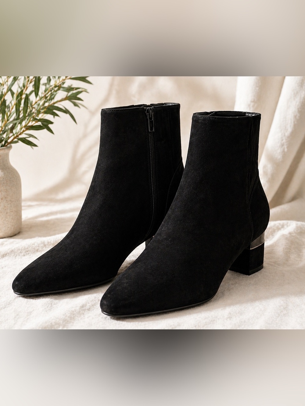 Van Eli Black Suede Ankle Booties with Side Zip
